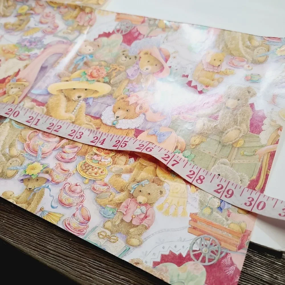 Vintage 90s 1995 Hallmark Cute Kawaii Teddy Bear Wrapping Paper set of 2